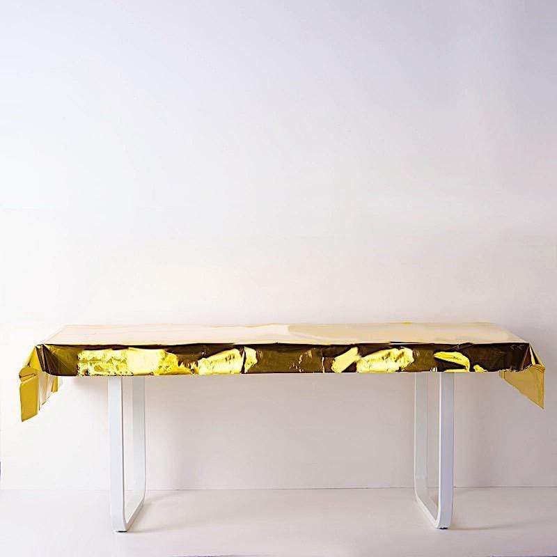 40" x 90" Rectangular Metallic Disposable Plastic Tablecloth - Gold TAB_FOL_01_40X90_GOLD