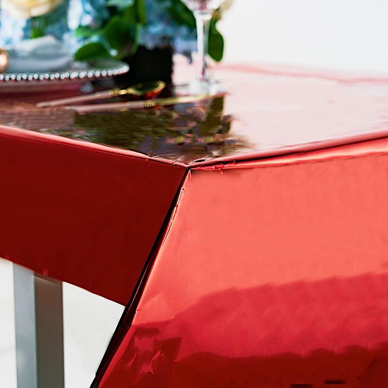 40" x 90" Rectangular Metallic Disposable Plastic Tablecloth - Red TAB_FOL_01_40X90_RED