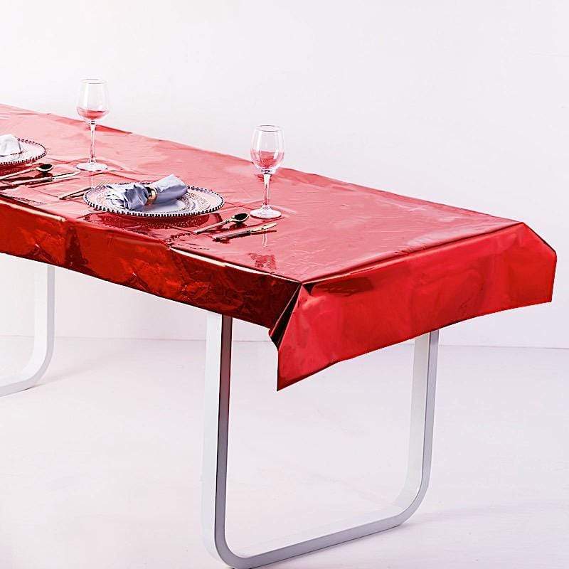 40" x 90" Rectangular Metallic Disposable Plastic Tablecloth - Red TAB_FOL_01_40X90_RED
