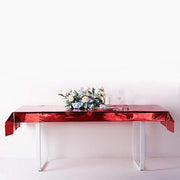 40" x 90" Rectangular Metallic Disposable Plastic Tablecloth - Red TAB_FOL_01_40X90_RED