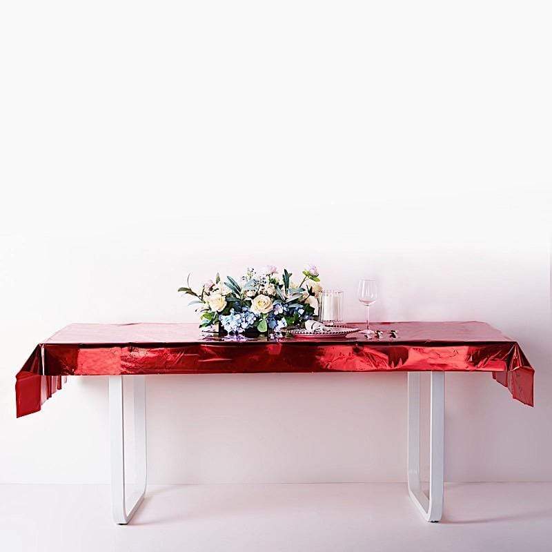 40" x 90" Rectangular Metallic Disposable Plastic Tablecloth - Red TAB_FOL_01_40X90_RED