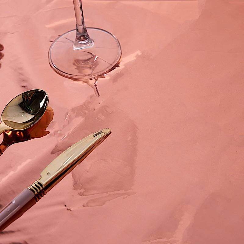 40" x 90" Rectangular Metallic Disposable Plastic Tablecloth - Rose Gold TAB_FOL_01_40X90_054