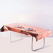 40" x 90" Rectangular Metallic Disposable Plastic Tablecloth - Rose Gold TAB_FOL_01_40X90_054