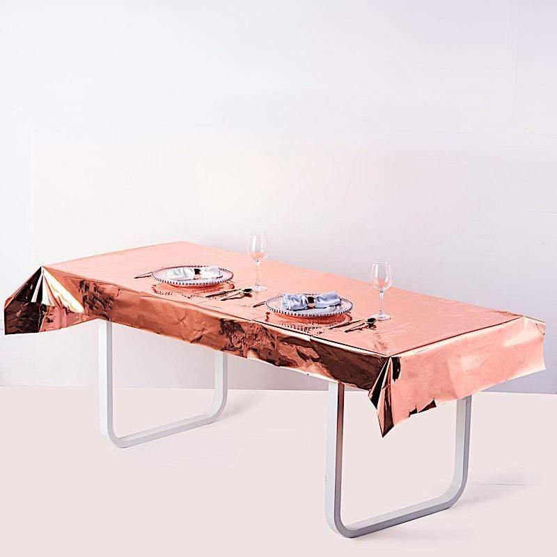 40" x 90" Rectangular Metallic Disposable Plastic Tablecloth - Rose Gold TAB_FOL_01_40X90_054