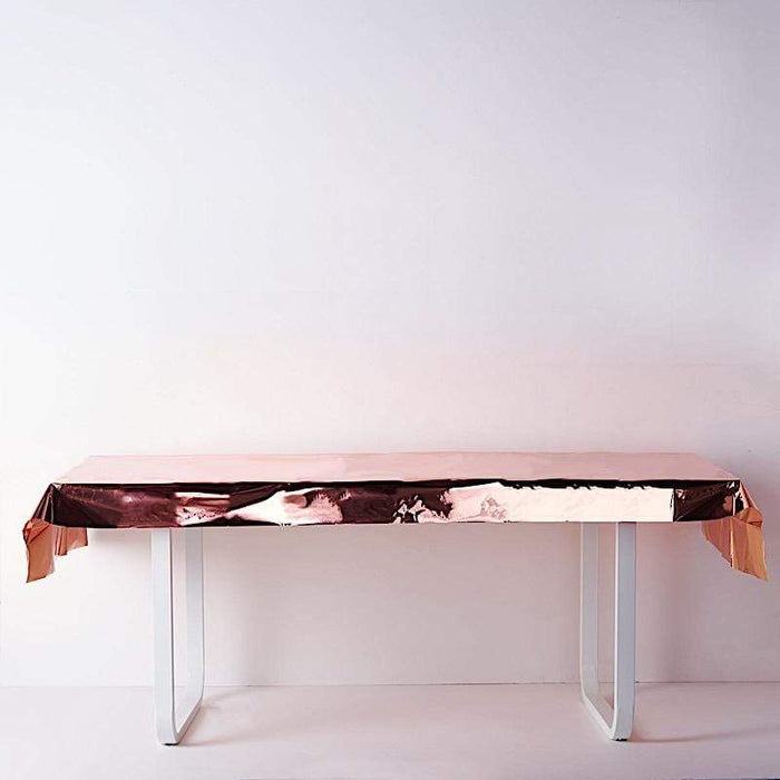 40" x 90" Rectangular Metallic Disposable Plastic Tablecloth - Rose Gold TAB_FOL_01_40X90_054