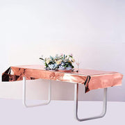 40" x 90" Rectangular Metallic Disposable Plastic Tablecloth - Rose Gold TAB_FOL_01_40X90_054