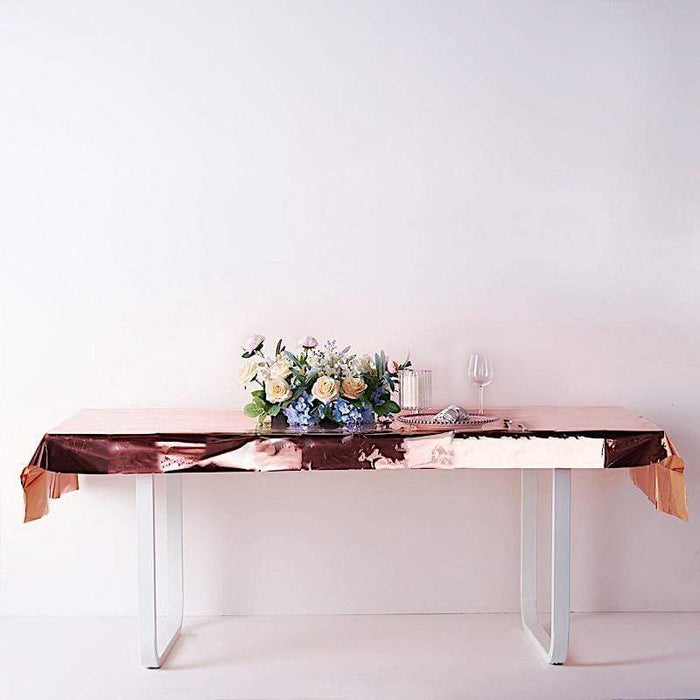 40" x 90" Rectangular Metallic Disposable Plastic Tablecloth - Rose Gold TAB_FOL_01_40X90_054