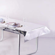 40" x 90" Rectangular Metallic Disposable Plastic Tablecloth - Silver TAB_FOL_01_40X90_SILV