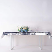 40" x 90" Rectangular Metallic Disposable Plastic Tablecloth - Silver TAB_FOL_01_40X90_SILV