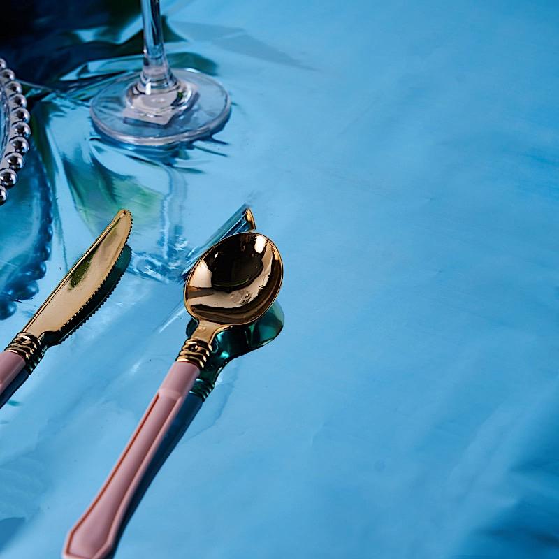 40" x 90" Rectangular Metallic Disposable Plastic Tablecloth - Turquoise TAB_FOL_01_40X90_TURQ