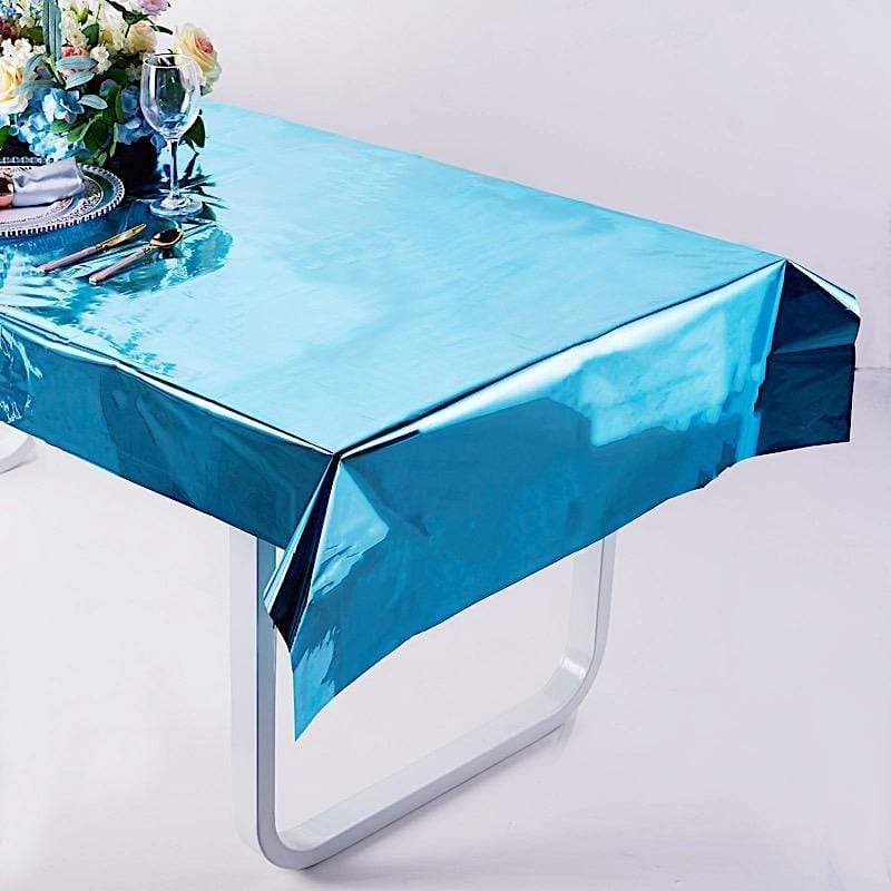 40" x 90" Rectangular Metallic Disposable Plastic Tablecloth - Turquoise TAB_FOL_01_40X90_TURQ