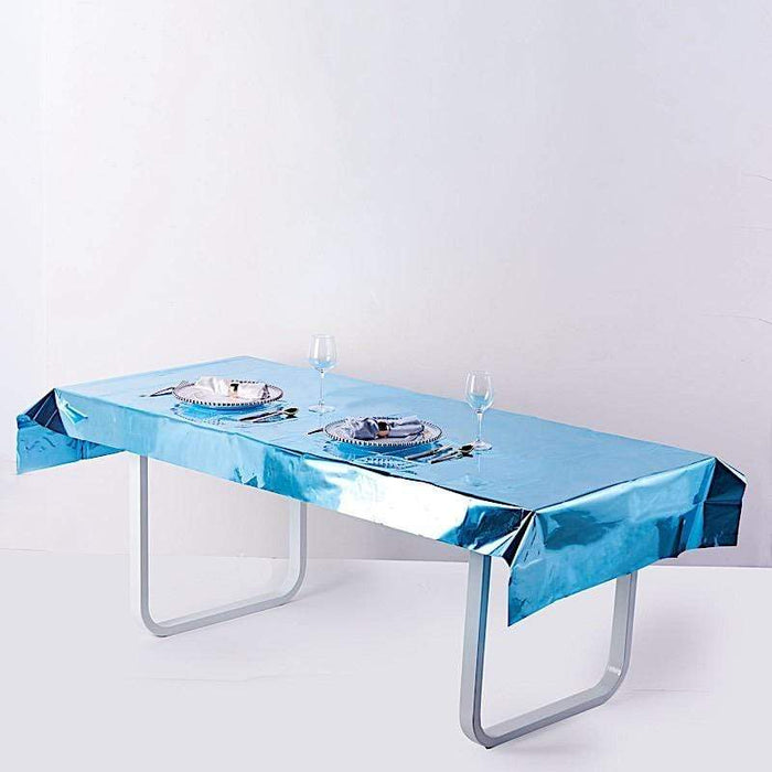 40" x 90" Rectangular Metallic Disposable Plastic Tablecloth - Turquoise TAB_FOL_01_40X90_TURQ