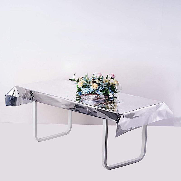 40" x 90" Rectangular Metallic Disposable Plastic Tablecloth