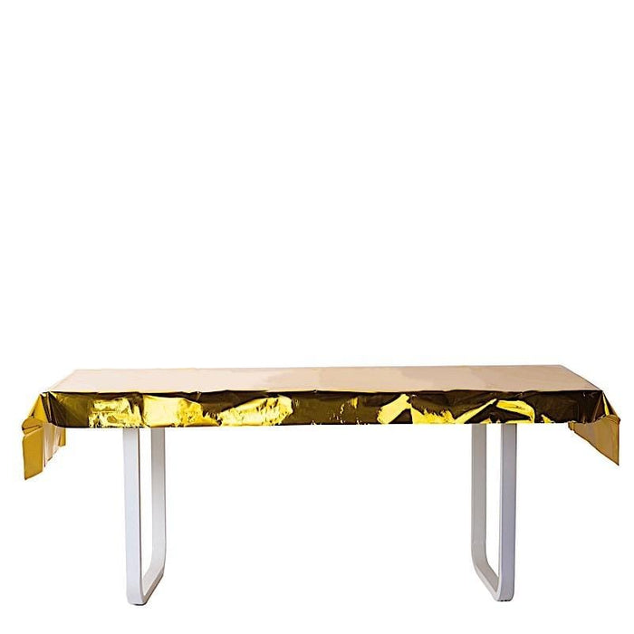40" x 90" Rectangular Metallic Disposable Plastic Tablecloth - Gold TAB_FOL_01_40X90_GOLD