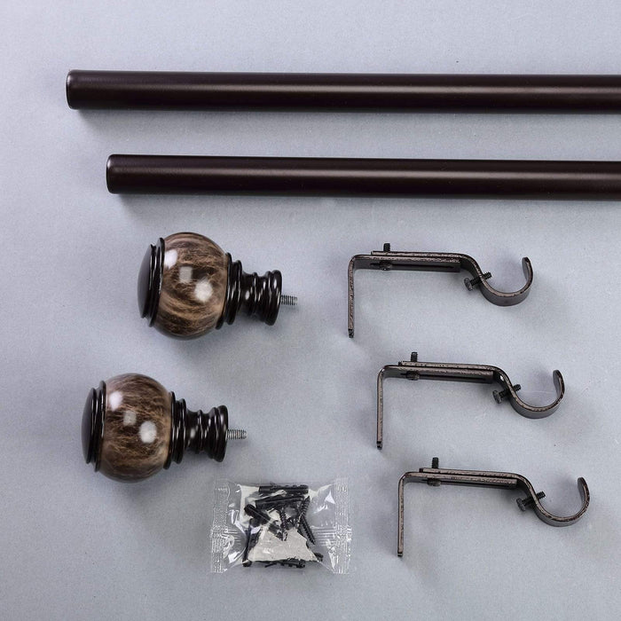 42"-126" long Adjustable Metal Curtain Rod Set with Marble Finials - Brown CUR_ROD004_42126_BRNZ