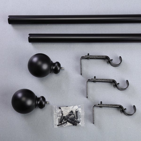 42"-126" long Adjustable Metal Curtain Rod Set with Round Finials