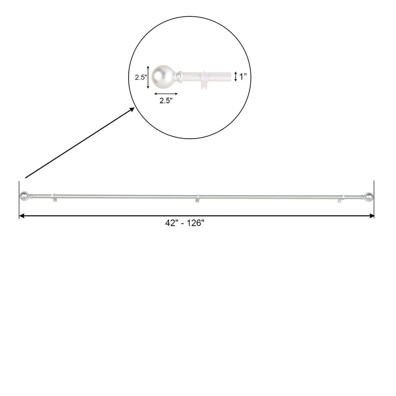 42"-126" long Adjustable Metal Curtain Rod Set with Round Finials