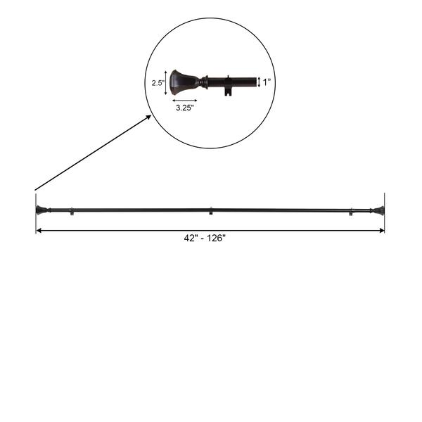 42"-126" long Adjustable Metal Curtain Rod Set with Teardrop Finials