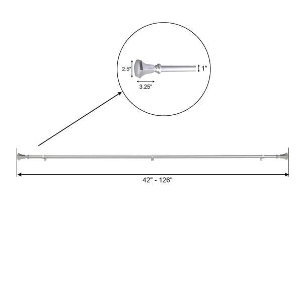 42"-126" long Adjustable Metal Curtain Rod Set with Teardrop Finials