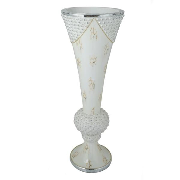 43" tall Ceramic Trumpet Vase with Mirror Mosaic - White PROP_MAB001_SILV