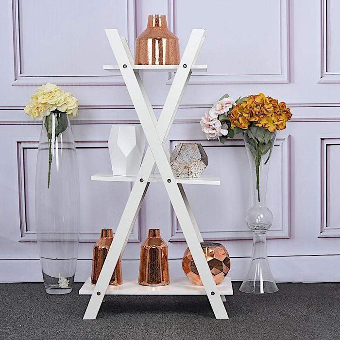 44" tall 3 Tier Natural Wooden Plant Stand Display Shelf - White FURN_WOD_RCK003_WHT