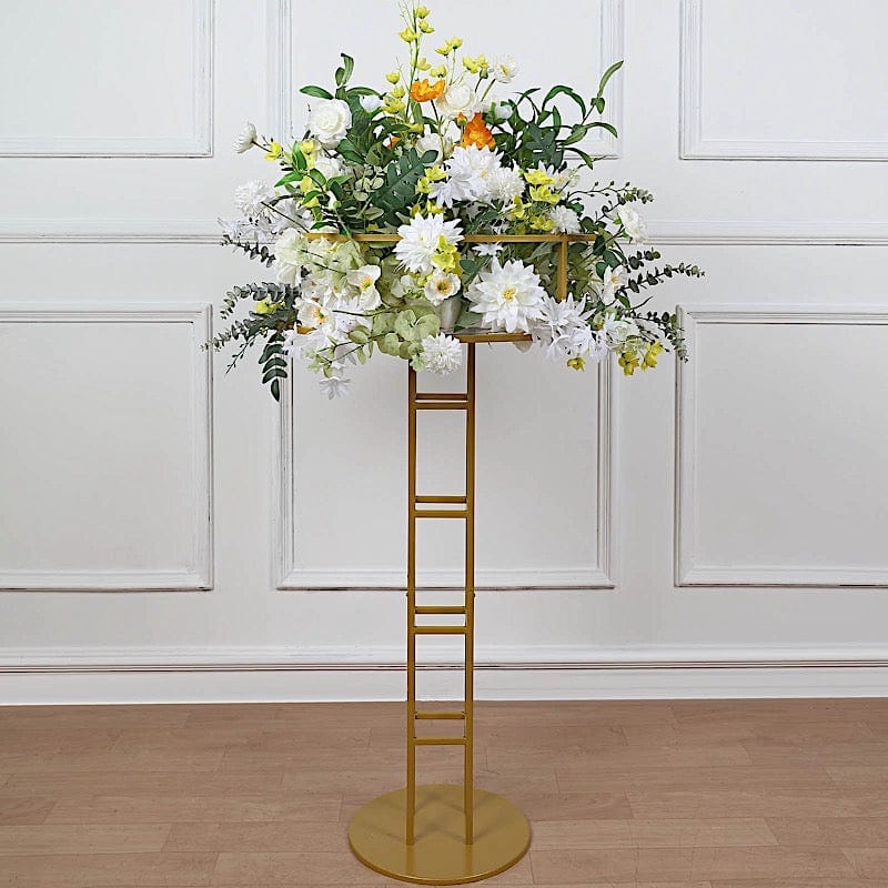46" Tall Metal with Round Top Flower Stand Pedestal Centerpiece - Gold IRON_STND11_46_GOLD