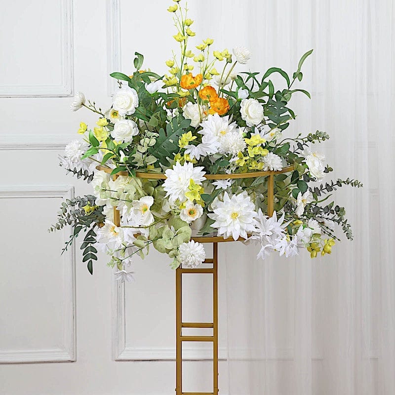 46" Tall Metal with Round Top Flower Stand Pedestal Centerpiece - Gold IRON_STND11_46_GOLD