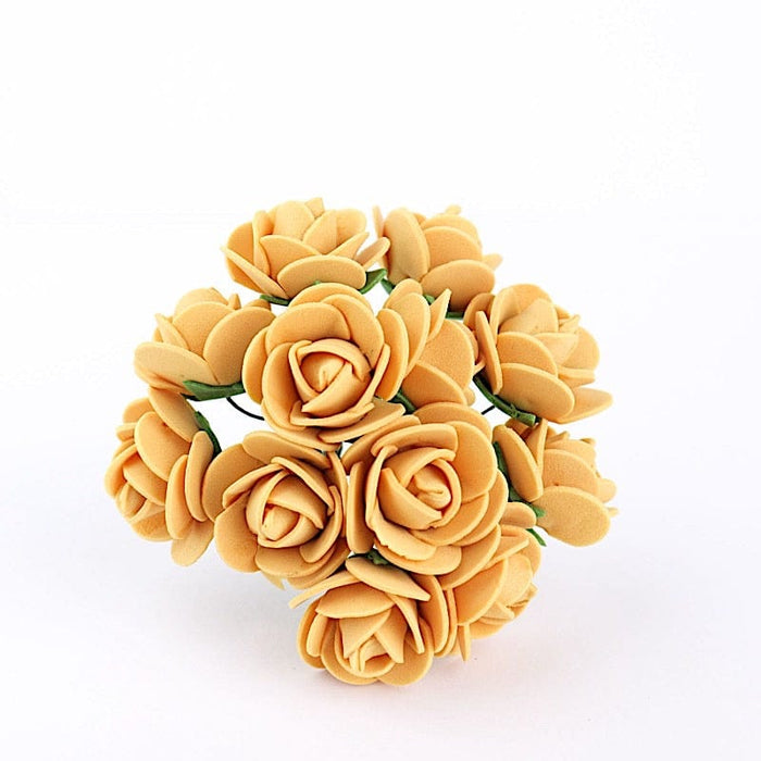48 Mini Roses 4" Foam Artificial Flowers with Stem ARTI_FOAMRS04_1_GOLD
