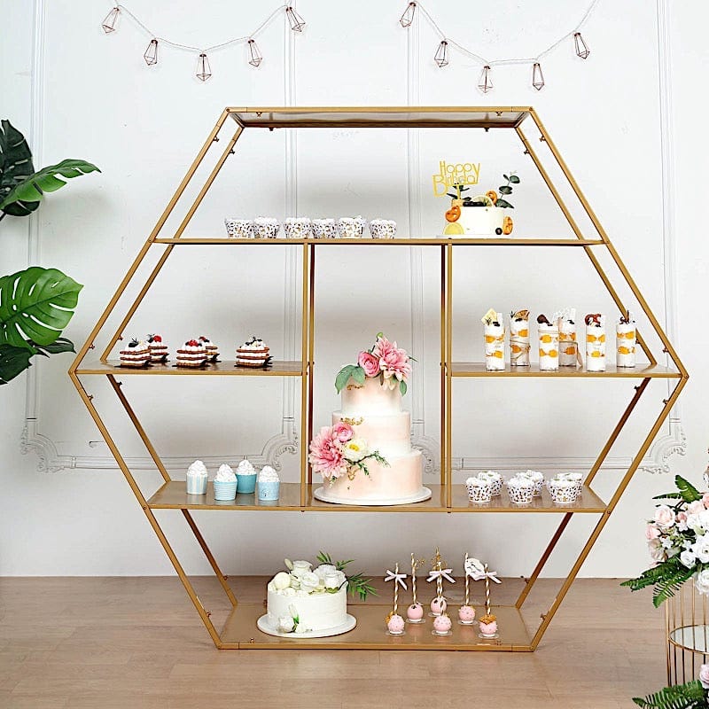 4ft Hexagon Large Metal Cake Dessert Display Stand Wedding Arch Backdrop - Gold CAKE_STND_H02_51_GOLD