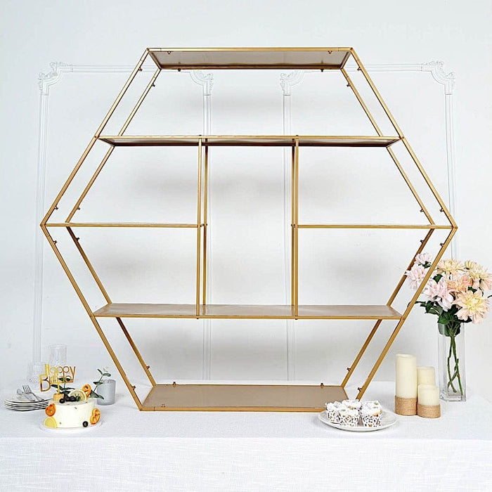 4ft Hexagon Large Metal Cake Dessert Display Stand Wedding Arch Backdrop - Gold CAKE_STND_H02_51_GOLD