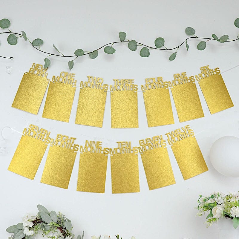 5.5 ft Month Milestone Paper Hanging Garland 1st Birthday Baby Photo Backdrop - Gold PAP_GRLD_010_MNTH_GD