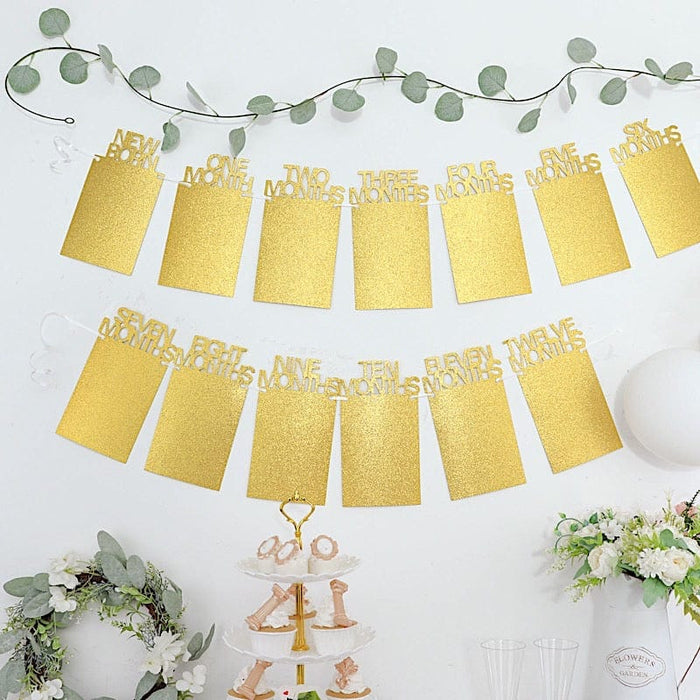 5.5 ft Month Milestone Paper Hanging Garland 1st Birthday Baby Photo Backdrop - Gold PAP_GRLD_010_MNTH_GD