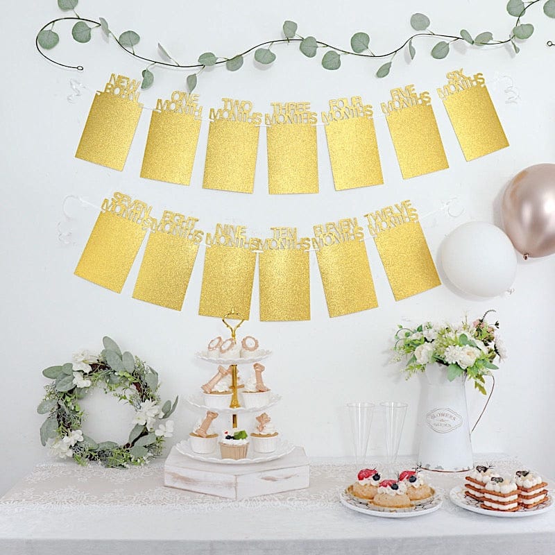5.5 ft Month Milestone Paper Hanging Garland 1st Birthday Baby Photo Backdrop - Gold PAP_GRLD_010_MNTH_GD