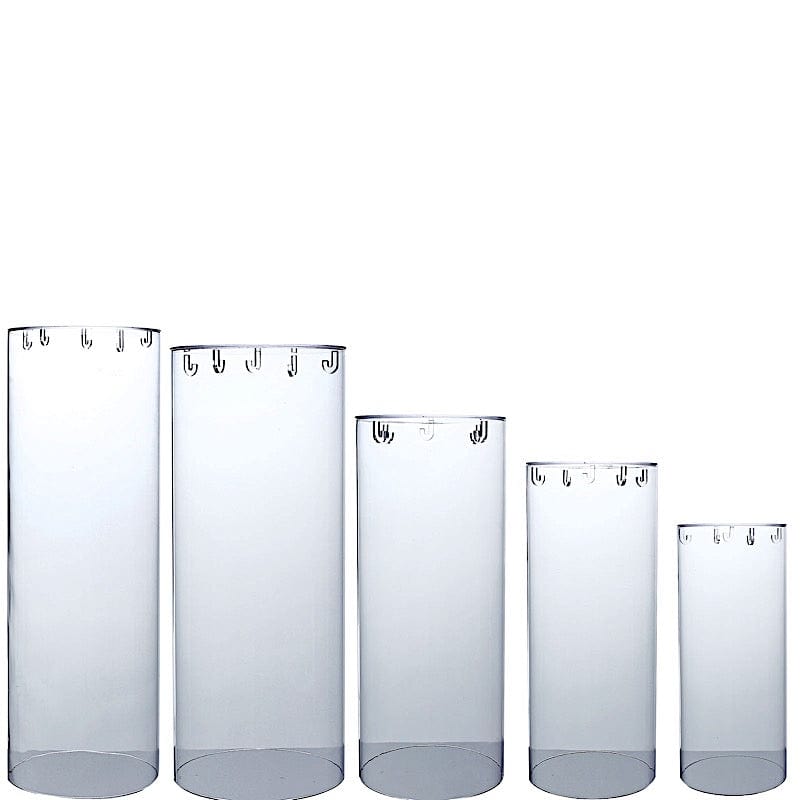 5 Acrylic Cylinder Stands Display Boxes Pedestal Riser Columns - Clear PROP_BOX_006_SET_CLR