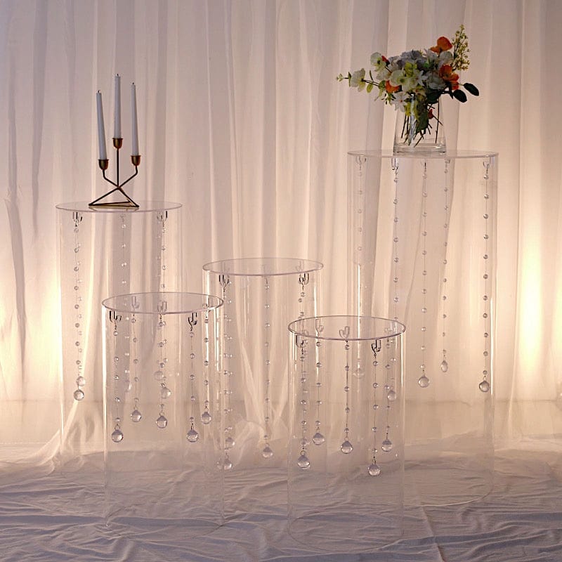 5 Acrylic Cylinder Stands Display Boxes Pedestal Riser Columns - Clear PROP_BOX_006_SET_CLR