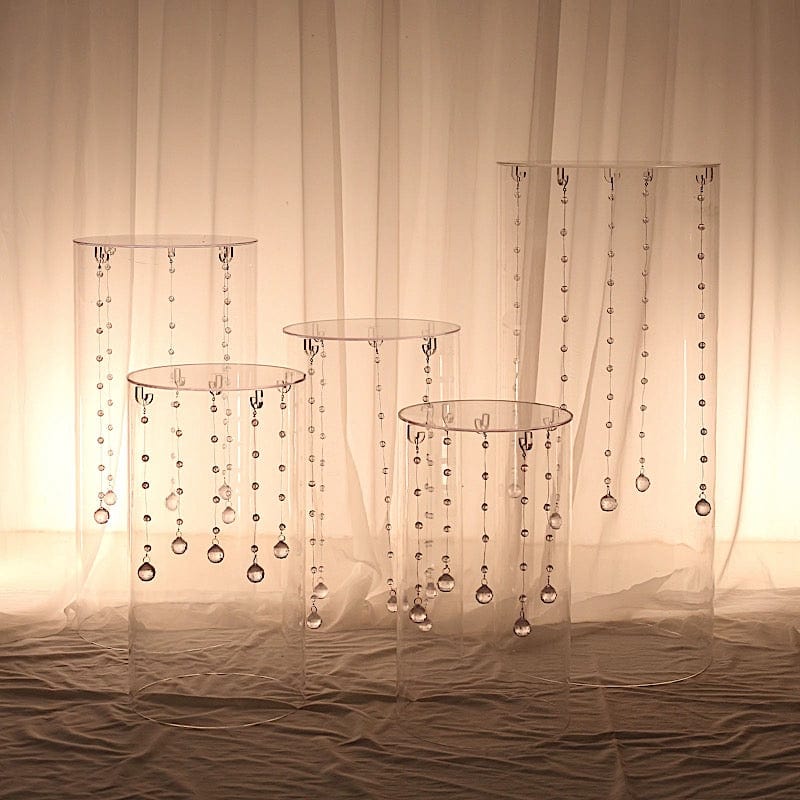 5 Acrylic Cylinder Stands Display Boxes Pedestal Riser Columns - Clear PROP_BOX_006_SET_CLR