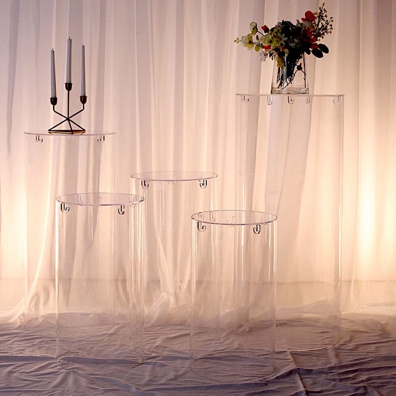 5 Acrylic Cylinder Stands Display Boxes Pedestal Riser Columns - Clear PROP_BOX_006_SET_CLR