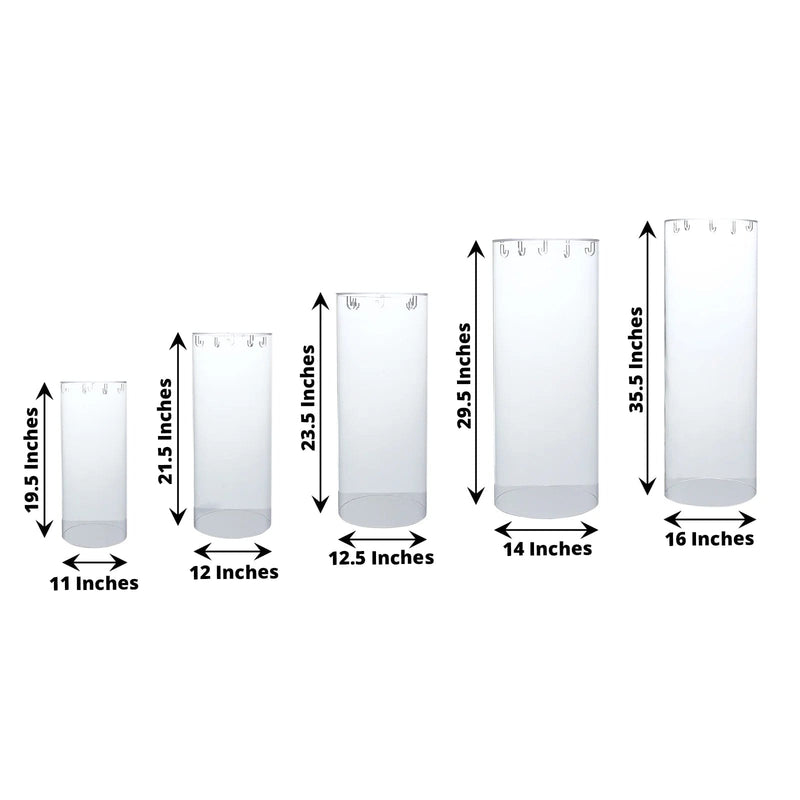 5 Acrylic Cylinder Stands Display Boxes Pedestal Riser Columns - Clear PROP_BOX_006_SET_CLR