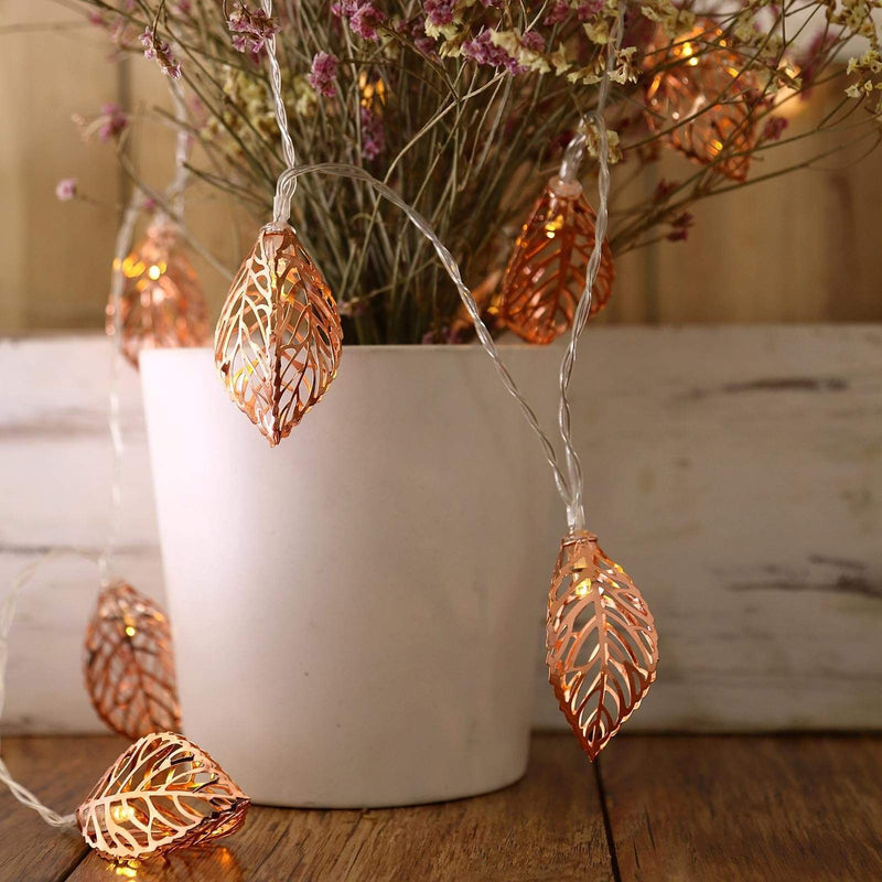 5 ft 10 Metal Leaves with White LED Fairy Lights - Rose Gold LEDSTR26_054