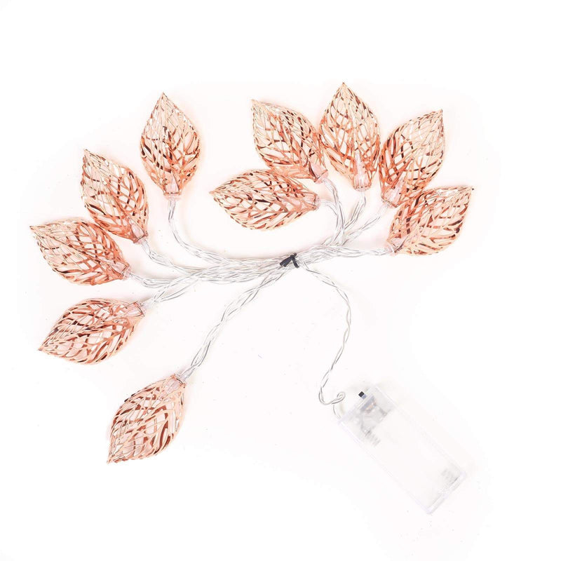 5 ft 10 Metal Leaves with White LED Fairy Lights - Rose Gold LEDSTR26_054