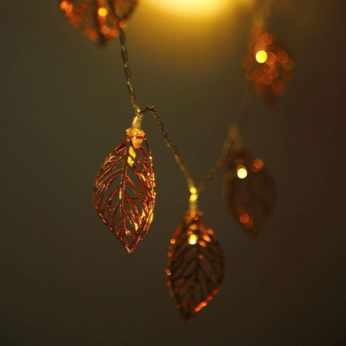 5 ft 10 Metal Leaves with White LED Fairy Lights - Rose Gold LEDSTR26_054