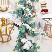 5 ft long Artificial Cotton Balls with Eucalyptus Foliage Garlands - Green and White ARTI_GLND_GRN004