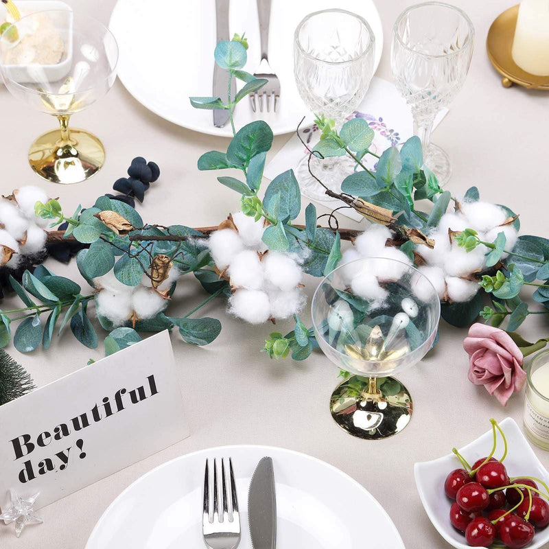 5 ft long Artificial Cotton Balls with Eucalyptus Foliage Garlands - Green and White ARTI_GLND_GRN004