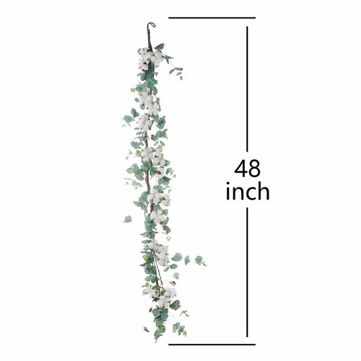 5 ft long Artificial Cotton Balls with Eucalyptus Foliage Garlands - Green and White ARTI_GLND_GRN004