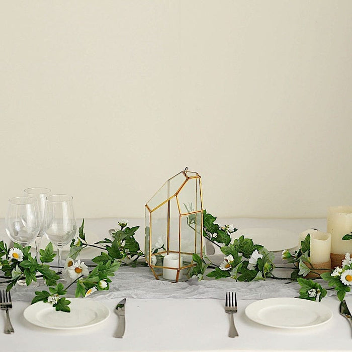5 ft long Silk Daisy Flowers Garland with Magnolia Leaves Vines ARTI_GRLD_DAIS02_WHT