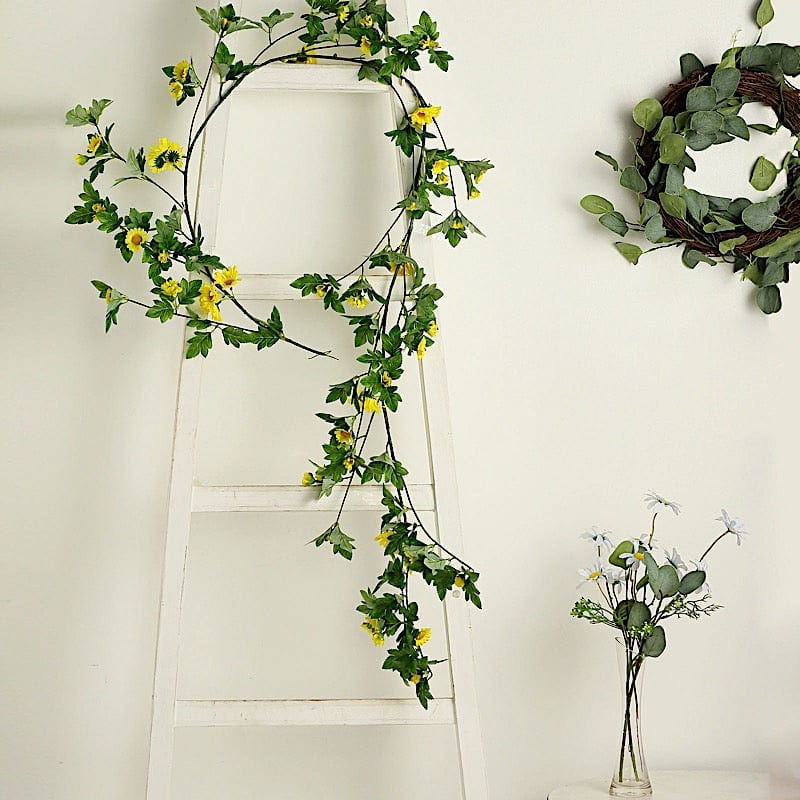 5 ft Silk Daisy Flowers Garland with Magnolia Leaves Hanging Vine
