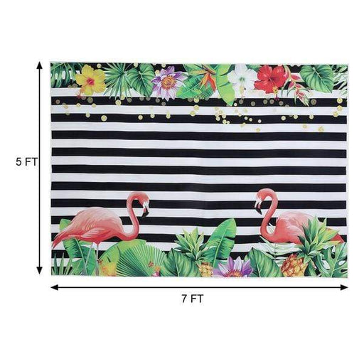 5 ft x 7 ft Printed Vinyl Photo Backdrop Stripes with Flamingo Party Banner BKDP_VIN_5X7_ANML01