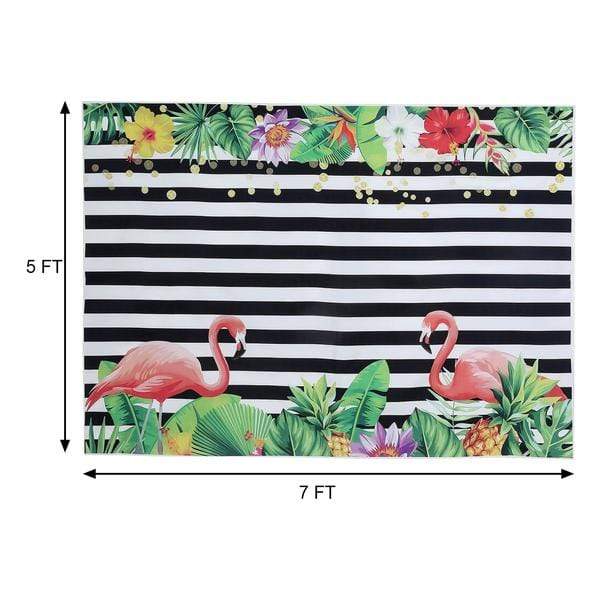 5 ft x 7 ft Printed Vinyl Photo Backdrop Stripes with Flamingo Party Banner BKDP_VIN_5X7_ANML01