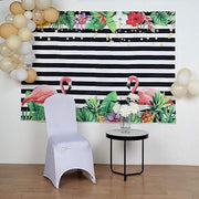 5 ft x 7 ft Printed Vinyl Photo Backdrop Stripes with Flamingo Party Banner BKDP_VIN_5X7_ANML01
