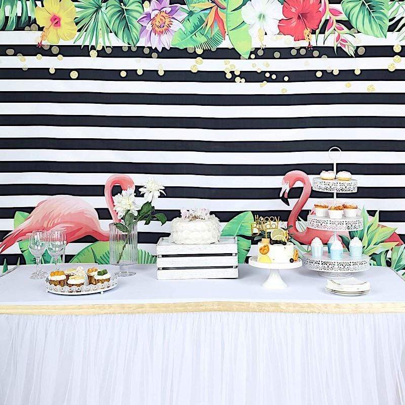 5 ft x 7 ft Printed Vinyl Photo Backdrop Stripes with Flamingo Party Banner BKDP_VIN_5X7_ANML01